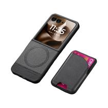 Capa De Couro Para Telefone Motorola Razr 60 50 40 Ultra Com Porta Cartões E Suporte Magnético
