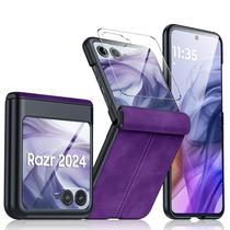 Capa de Couro PU Roxa para Motorola Razr 2024 com Protetor de Tela