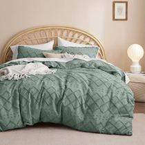 Capa de edredão Bedsure Boho Queen Size verde 90x90 + 2 Shams