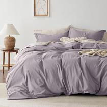Capa de edredom Bedsure 100% algodão lavado, lavanda, tamanho queen size Capa de edredom Bedsure 100% algodão lavado, lavanda, tamanho queen size