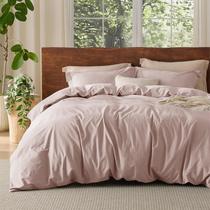 Capa de edredom Bedsure 100% algodão lavado Queen Size, rosa pétala Capa de edredom Bedsure 100% algodão lavado Queen Size, rosa pétala