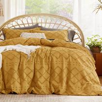 Capa de edredom Bedsure Boho King Size com 2 fronhas amarela Capa de edredom Bedsure Boho King Size com 2 fronhas amarela