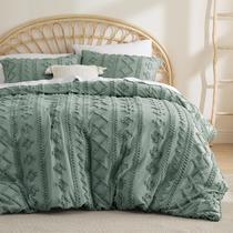 Capa de edredom Bedsure Boho Queen Size tufada 3 peças verde sálvia