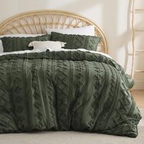 Capa de Edredom Bedsure Boho Queen Size - Verde Oliva Tufada