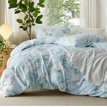 Capa de edredom Bedsure King Size reversível fofa azul floral Capa de edredom Bedsure King Size reversível fofa azul floral