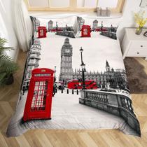 Capa de Edredom Queen Size Moderna - Estampa Londres (Big Ben) - 2 Fronhas