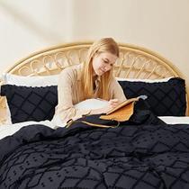 Capa de edredon Bedsure Boho King Size com bordado - preta