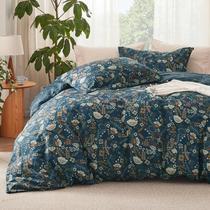 Capa de edredon Bedsure King Size reversível floral azul marinho