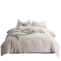 Capa de edredon SUSYBAO Tan Gingham Lavado em Algodão Queen Size