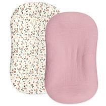 Capa de espreguiçadeira para bebês, pacote com 2 unidades, Hooyax Organic Muslin Pink Capa de espreguiçadeira para bebês, pacote com 2 unidades, Hooyax Organic Muslin Pink