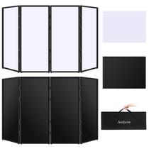 Capa de evento portátil Aodyow DJ Facade Booth, dobrável em tela, 4 projetores de luz removíveis com estrutura metálica, suporte de painel de tela com bolsa de transporte para shows, festas, reuniões, suporte de DJ (branco e preto)