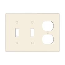 Capa de interruptor combinada 3 módulos, 2 interruptores tipo alavanca e 1 tomada duplex, bege, 17 x 11 cm