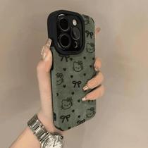 Capa De iPhone Em Camurça Vintage Com Estampa De Gatinho, À Prova De Choque, Anti-impressão Digital