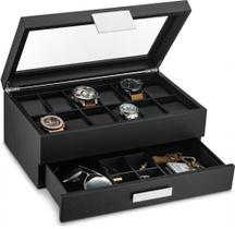 Capa de luxo Watch Box Glenor Co de 12 slots para homens com gaveta de manobrista Capa de luxo Watch Box Glenor Co de 12 slots para homens com gaveta de manobrista