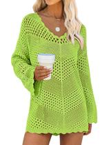 Capa de maiô ANRABESS Crochet com decote em V, malha, verde, S