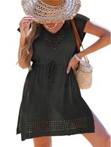 Capa de maiô CUPSHE Knit Hollow Out de manga curta preta Capa de maiô CUPSHE Knit Hollow Out de manga curta preta