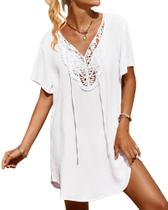 Capa de maiô SimpleFun Flowy Lace Crochet branca para mulheres Capa de maiô SimpleFun Flowy Lace Crochet branca para mulheres