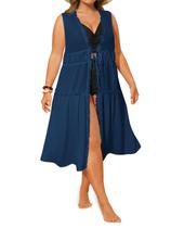 Capa de maiô Yousify Womens Plus Size Chiffon Navy Capa de maiô Yousify Womens Plus Size Chiffon Navy