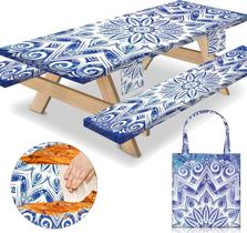 Capa de mesa de piquenique MemKiya Waterproof 183x76cm com capas de bancada