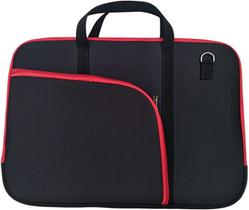 Capa de Neoprene Protetora para Notebook Preta 15,6" Bolso Alça de mão e Transversal Fechamento em Ziper Vermelho