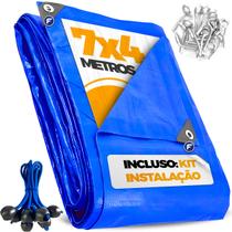 Capa de Piscina Azul 7x4 Metros Lona Impermeavel Grande Camping Barraca + Kit Instalação