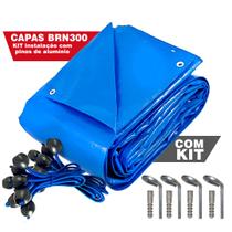 Capa De Piscina Lona Resistente Para Proteção 7,5x3,5m + Kit Instalação