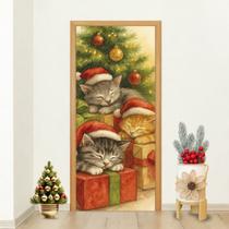 Capa De Porta Veste Facil Estampa Natalina Gatos Fofos Decoração Natal Alegria Felina