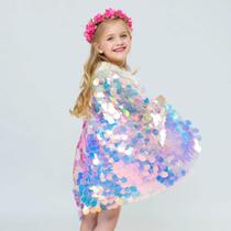 Capa De Princesa Pequena Sereia Com Lantejoulas Para Meninas, Xale Arco-Íris Para Festa Na Praia, Capa De Princesa Pequena Sereia Com Lantejoulas Para Meninas, Xale Arco-Íris Para Festa Na Praia,