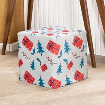 Capa de Puff Quadrado Avulsa Estampada Natalina Ajustável com Elástico Tecido Veludo Suede Protetora Decoração Natal Banquinho Banco Pufe Poltrona