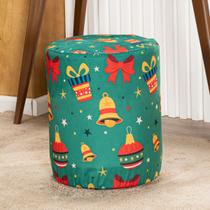 Capa de Puff Redondo Grande Avulsa Estampada Natalina Ajustável com Elástico Tecido Veludo Suede Protetora Decoração Natal Banquinho Banco Pufe