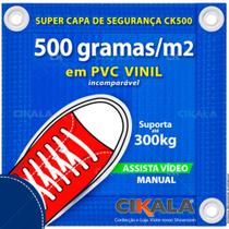 Capa de Segurança para Piscina 4x2.5 Metros CK500 Micras c/ Ilhós de PVC + Pinos em Alumínio + Buchas Brancas + Dreno + Corda