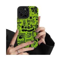 Capa De Silicone Antichoque Com Padrão Doodle Verde Para iPhone 11 12 13 14 15 pro Max Mini 8 7 plus