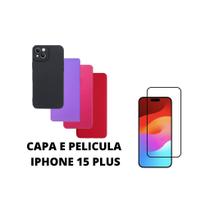 Capa De Silicone Aveludado Colorida E Pelicula 3D 9D Compativel Iphone 15 Plus Proteção Celular Capinha Case