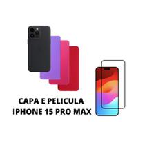 Capa De Silicone Aveludado Colorida E Pelicula 3D 9D Compativel Iphone 15 Pro Max Proteção Celular Capinha Case