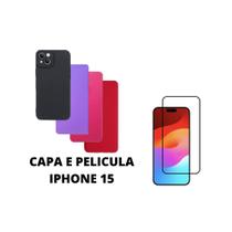 Capa De Silicone Aveludado Colorida E Pelicula 3D 9D Compativel Iphone 15 Proteção Celular Capinha Case - MK3 PARTS