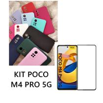 Capa De Silicone Aveludado Colorida E Pelicula 3D 9D Compativel Poco M4 Pro 5G Proteção Celular Capinha Case