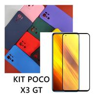 Capa De Silicone Aveludado Colorida E Pelicula 3D 9D Compativel Poco x3 GT Proteção Celular Capinha Case