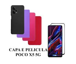 Capa De Silicone Aveludado Colorida E Pelicula 3D 9D Compativel Poco X5 5G Proteção Celular Capinha Case