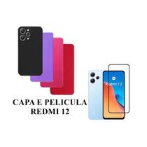Capa De Silicone Aveludado Colorida E Pelicula 3D 9D Compativel Redmi 12 Proteção Celular Capinha Case