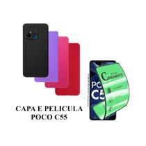 Capa De Silicone Aveludado Colorida E Pelicula Ceramica Flexivel Compativel Poco C55 Proteção Celular Capinha Case
