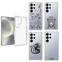 Capa de Silicone Estampas Minimalistas para Celular Samsung Galaxy S25 Ultra Anti Impacto Transparente com Bordas Anti Queda