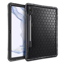 Capa de silicone Fintie para Samsung Galaxy Tab S8/Tab S7 de 11 polegadas (modelo SM-X700/X706/T870/T875/T878), porta-canetas S Capa protetora leve à prova de choque da série Honey Comb, adequada para crianças, preta