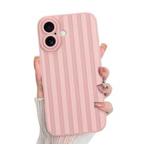 Capa de silicone KANGHAR para iPhone 16 com padrão de listras rosa