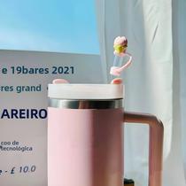 Capa De Silicone Kawaii Para Canudo Com Enfeite De Flor Para Copo Stanley De 40oz Com Canudos De