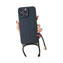 Capa De Silicone Líquido Magnética Com Cordão Para iPhone 16 15 pro Max 14 13 12 Com Carregamento