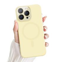 Capa de silicone líquido magnético Newseego para iPhone 15 Pro Max amarela Capa de silicone líquido magnético Newseego para iPhone 15 Pro Max amarela