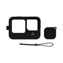 Capa de Silicone Preta + Protetor de Tela de Vidro Temperado + Tampa de Lente para GoPro Hero 12