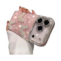 Capa De Silicone Transparente Borboleta Diamante Para iPhone 17 16 15 14 13 12 pro Max Capa Luxuosa
