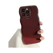 Capa De Silicone Vermelha Vinho Com Borda Ondulada Para iPhone 16e 15 14 13 12 11 pro Max Plus, Capa - MUQGEW
