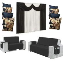 Capa de sofa 2 e 3 lugares+1 cortina paris 2x1,70 + 4 capa de almofada 2 lisa 2 estampada